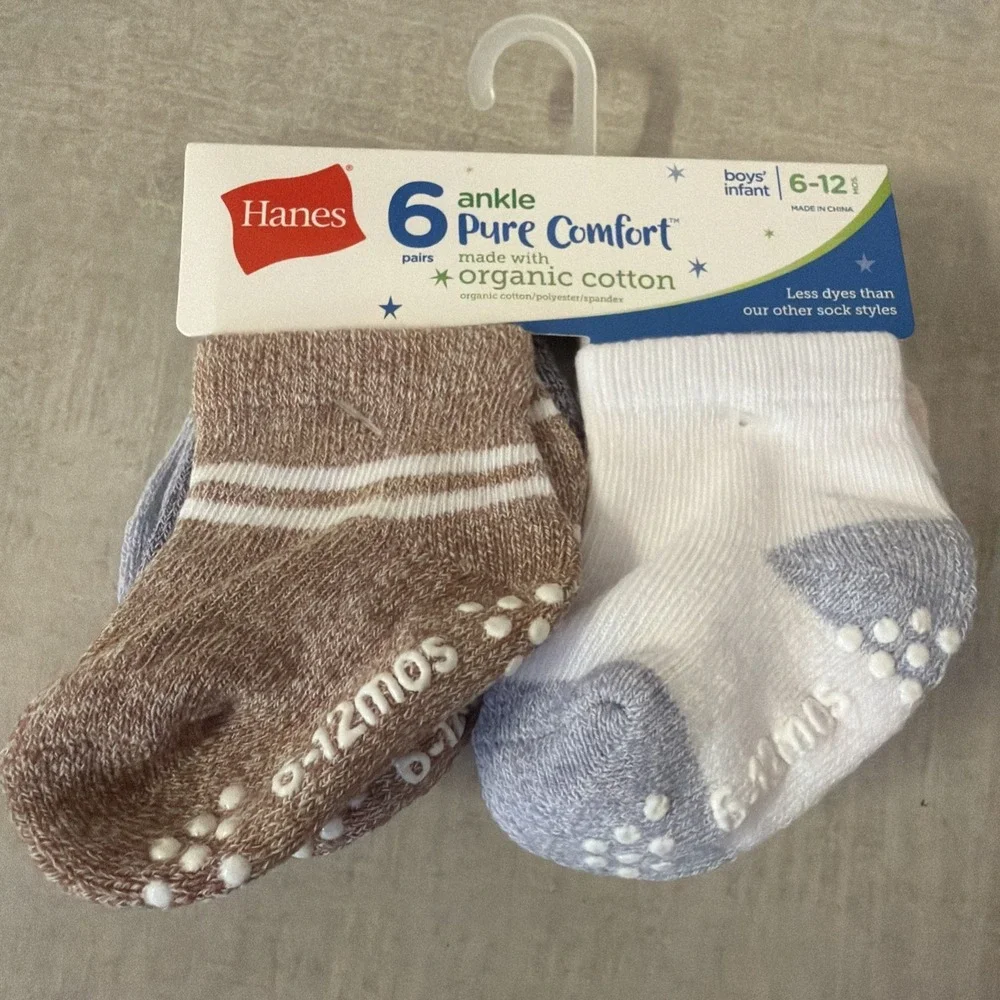 Hanes Multicolored 6 Pack Pure Comfort Ankle Socks Boys Size 6-12 Months